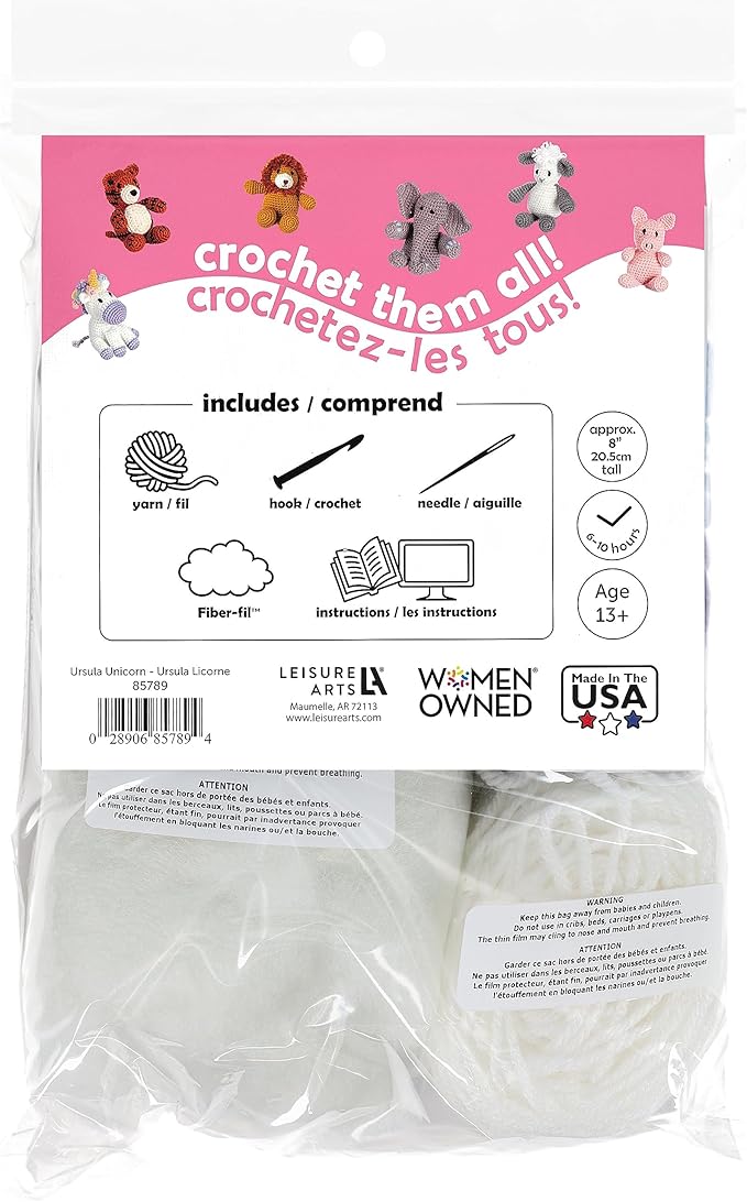 LEISURE ARTS - Crochet Kits, Friends Ursula Unicorn, 3", Crochet Kit for Beginners, Complete Kit, Animal Kits, Animal Kit, DIY Amigurumi Kits
