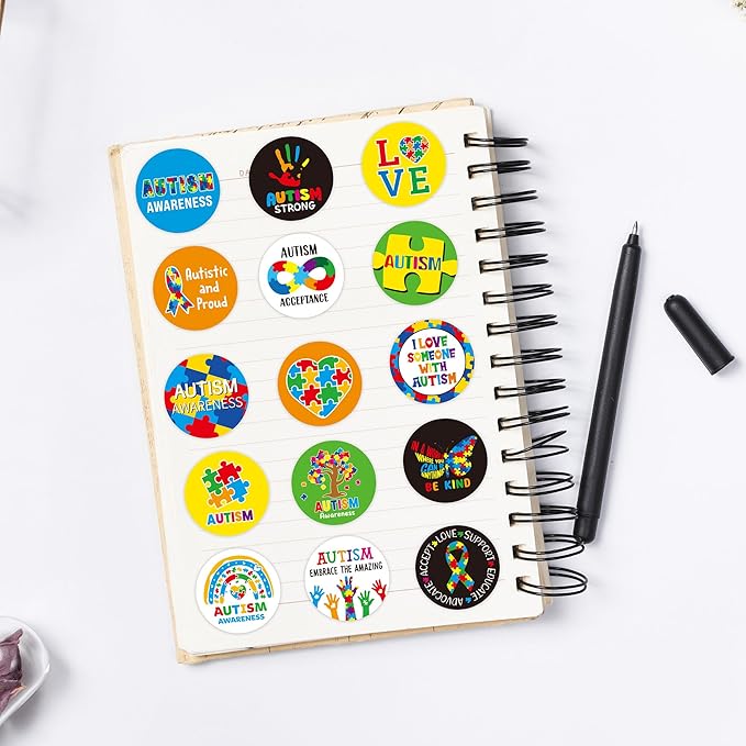 beyumi autism awareness roll stickers - 1000pcs autism awareness sticker in 2 rolls waterproof vinyl puzzle pieces ribbon decal fundraiser event laptop bottle notebook luggage gift decor for kids teen
