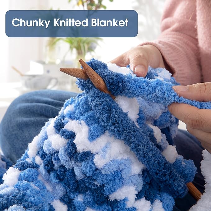 MABOZOO Tie Dye Chunky Yarn for Crocheting 8 Pack,Fluffy Jumbo Chenille Yarn,Soft Plush Yarn Bulky,Giant Thick Fuzzy Yarn for Hand Knitting or Arm Knitting,Blue Gradient(26 yds,8 oz Each Skein)
