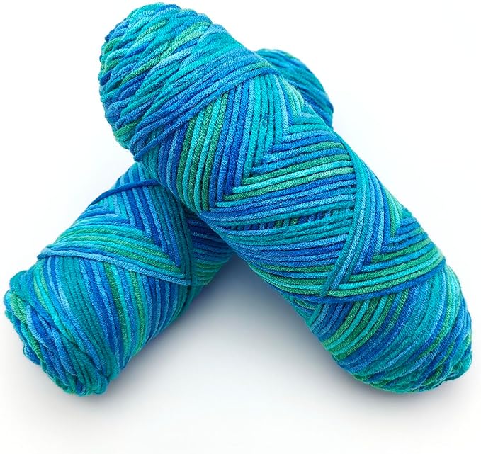 5-Ply Variegated Yarn 200g/2pcs, Acrylic 100%, Chunky Weight 2.5mm, Soft & Cozy, Vibrant Colors, Full Hand Feel for Knitting Sweaters, Scarves, Shawls, Hats (15#Lake Blue)