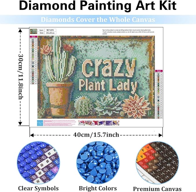 mrpwnle Diamond Art Kits for Adults, Cactus Diamond Painting Kits for Beginners, 5D Succulent Diamonds Art Painting, DIY Full Round Drill Gem Art Kit, Gift Home Wall Decor 15.7 X 11.8 Inch