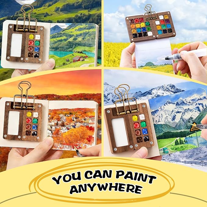 Mini Watercolor Paint Set, Travel Watercolor Kit,2026 New Mini Watercolor Travel Set for Beginners and Artist with Sketchbook (8-Grids) 2026 new mini watercolor travel set
