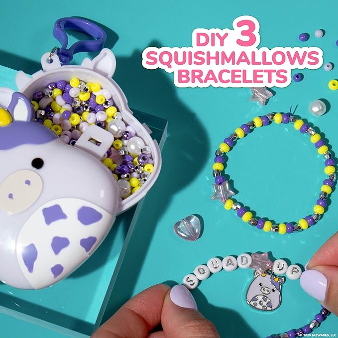 Original Squishmallows Bubba The Cow Bracelet Kit, Bracelet Making Kit, Friendship Bracelet Kit, Charm Bracelet, Charm Bracelet Making Kit, Gifts for Girls, 7 Year Old Girl Birthday Gifts, Crafts