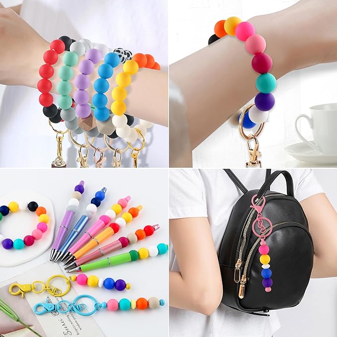 Sunrony 150pcs Silicone Beads for Keychain Making Bracelet Decoration and 15mm Silicone Beads for Pens (Multicolor)