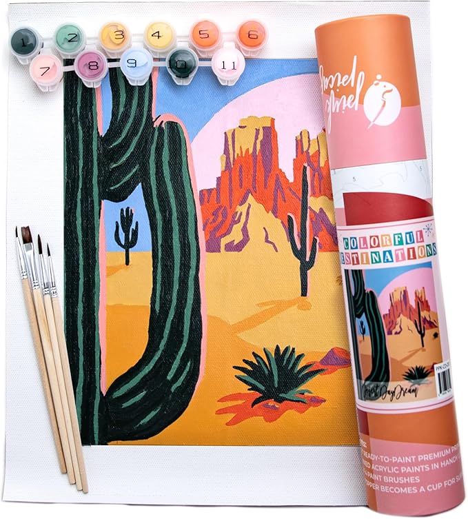 Pink Picasso Kits Colorful Destinations Paint by Number for Adults and Teens | DIY Unique Canvas Painting Kits Color by Numbers Arts & Crafts Kit | Desert Daydream 8x10- Paint Kit Set