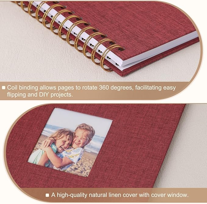 Scrapbook Photo Album 12x12 Inches 80 Pages Hardcover Kraft Paper Linen Cover Scrap Book Memory Book DIY Scrapbook Albums for Wedding Baby Boyfriend Travel Anniversary Family, Red