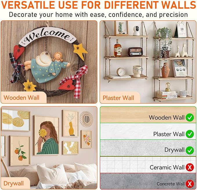 Picture Hanging Kit, 224pcs Hanging Hardware with Hooks, Wire, Nails, D Rings, Photo Sawtooth Hangers, Ring Hooks, Wall Art Frame Hanging Kit with Yellow Magnetic Level and Small Claw Hammer