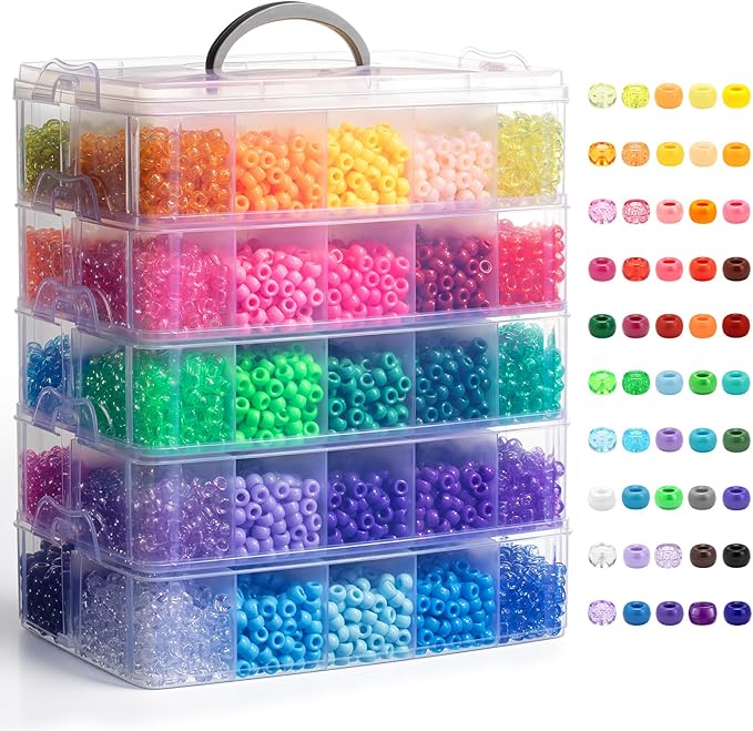 Simetufy 14000Pcs Pony Beads Bulk, 50 Colors 6x9MM Kandi Beads for Hair Braiding Bracelet Making Jewelry Key Chains DIY Crafts Christmas Gifts (8LB, Shock Resistant Package)