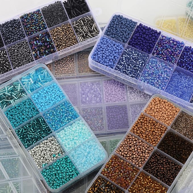 Approx 5000pcs 12/0 Glass Seed Beads for Jewelry Making, 2mm Mix 10 Colors Tube Beads Glass Bugle Beads Waist Beads Kit for Bracelets Necklaces Earrings DIY Supplies (Green)