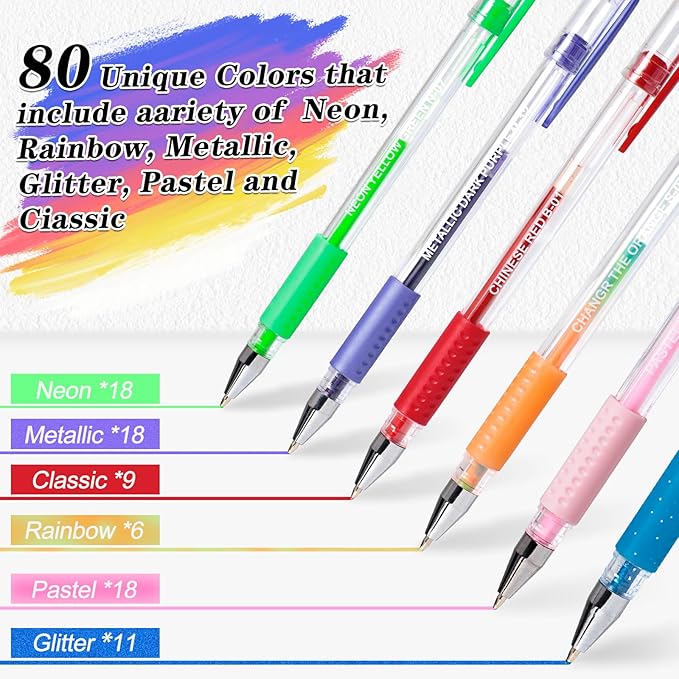 Gel Pens for Adult Coloring Books, 160 Pack Artist Colored Gel Pen with 40% More Ink, Black Case. Perfect for Drawing Doodle Crafts Journaling Planner