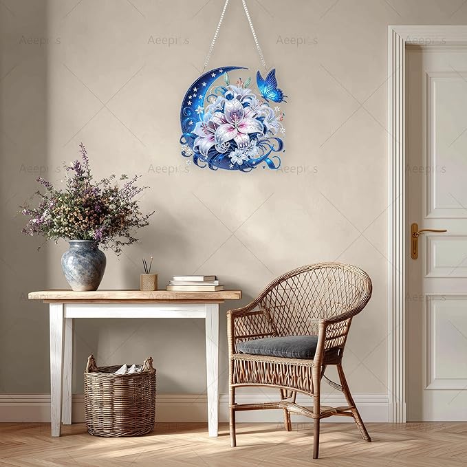 Aeepics Hanging Diamond Art Kit for Adult, DIY Diamonds Painting Pendant Ornament Kit, Acrylic Diamond Art Painting Board Kit (Butterfly)