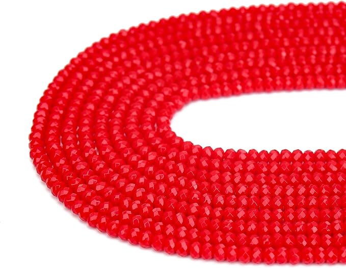 2 Strands Colored Red Jade Beads for Jewerly Making, 3 * 4mm Faceted Rondelle Gemstone Crystal Beads for DIY Bracelet Necklace Crafts