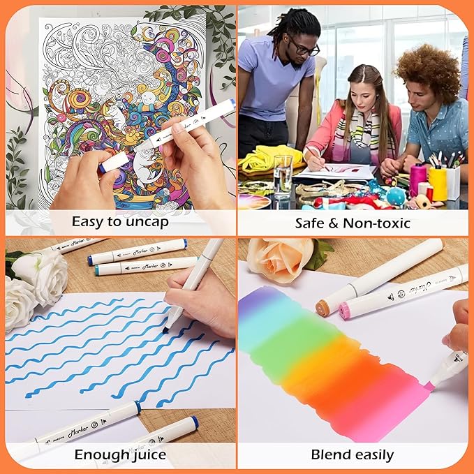 Grey Gray Alcohol Markers, 6 Pack Dual Tips Soft Fine Tip and Broad Tip Permanent Art Marker for Artists Adults Coloring Drawing Illustration Sketching Painting (Grey)