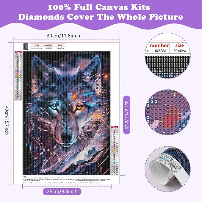SENQAO Wolf Diamond Painting Kits for Adults, Wolf DIY 5D Full Drill Diamond Painting Kits for Adults Kids Beginner, Diamond Dots for Home Wall Decor, Gem Art 12 x 16 Inches