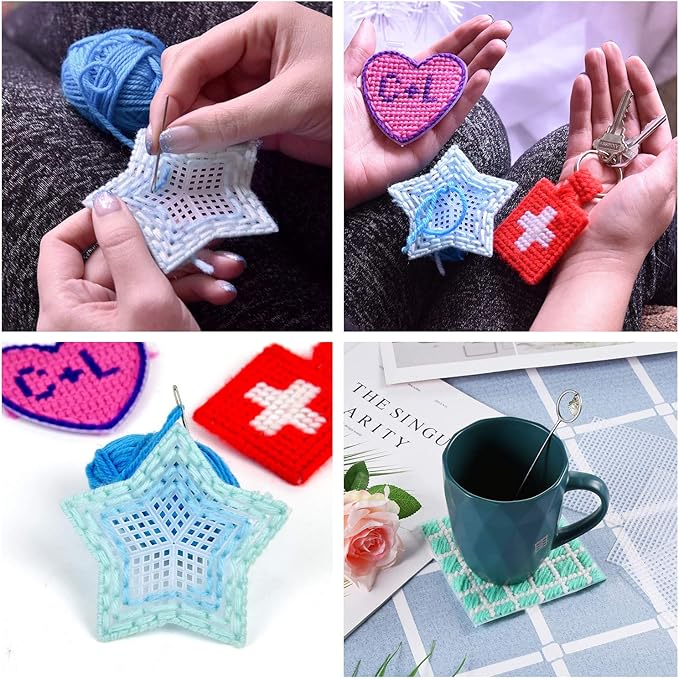 Allazone 59 PCS Mesh Plastic Canvas Sheets 4 Shapes Plastic Canvas for DIY Crafts Embroidery Cross Stitch, Acrylic Yarn Crafting, Knit and Crochet Projects