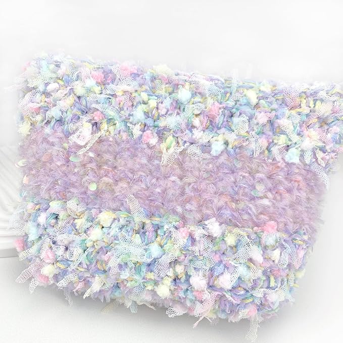 Artisanal Yarn Collection Multifiber Fancy Yarn with Micro Silver Sequins for Knitting Crocheting Crafts DIY, Set of 3 Rolls (Dreamy Blue)