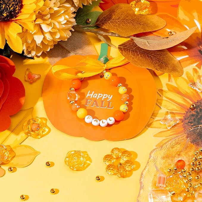BeYumi Fall Bracelet Kit - 24 Pack Fall Letter Beads Friendship Bracelets with Pumpkin Gift Cards and Bags Autumn Thankful Kit Party School Classroom Party Fun Activities
