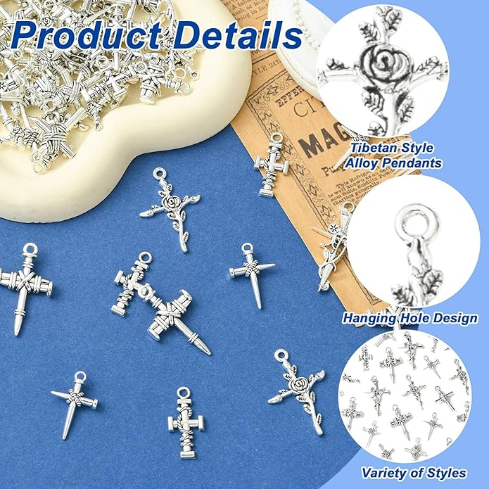Antique Silver Cross Drink Insect Animal Theme Charms for DIY Jewelry Bracelet Necklace Earring Keychain Decor