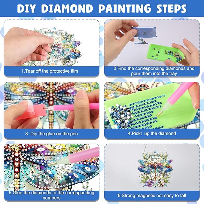 NAIMOER DIY Hanging Diamond Art Kits for Adults, Dragonfly Diamond Painting Kits, Special Shaped Rhinestone, Acrylic 5D Gem Art Craft Window Pendants Home Garden Wall Hanging Ornament Kits