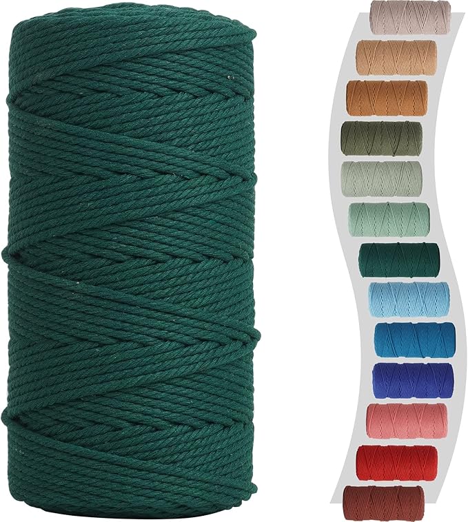 Macrame Cord 3mm 220yards (200 Meters) Dark Green Macrame Supplies Macrame Yarn, Colored Cotton Rope, Colored Cord for DIY