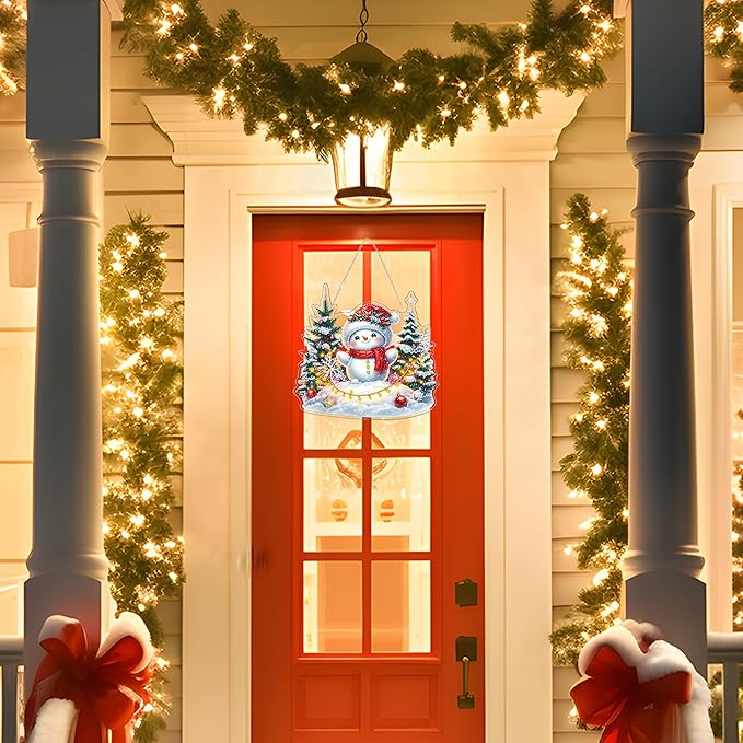 JJFox Diamond Art Hanging Kit for Adult,Special Shaped Rhinestone,Double Sided 5D DIY Acrylic Diamond Art Painting Window Pendants Home Garden Wall Hanging Kits Hanging Ornament (Christmas Snowman)