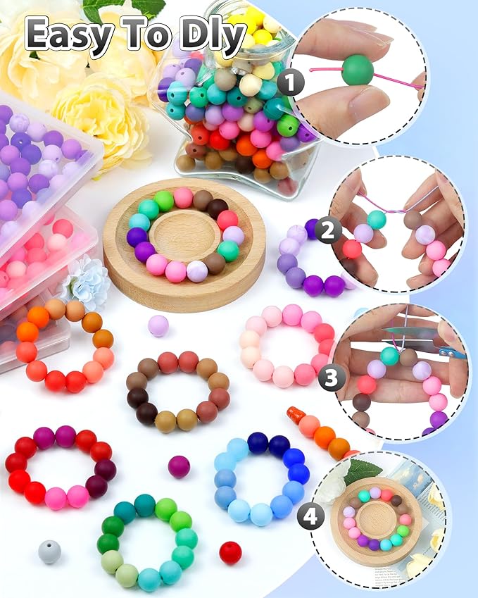 160pcs fiveizero 12mm silicone beads for keychain making, black mixed 6 colors round silicone bead bulk for pens, rubber beads for bracelets and diy crafts