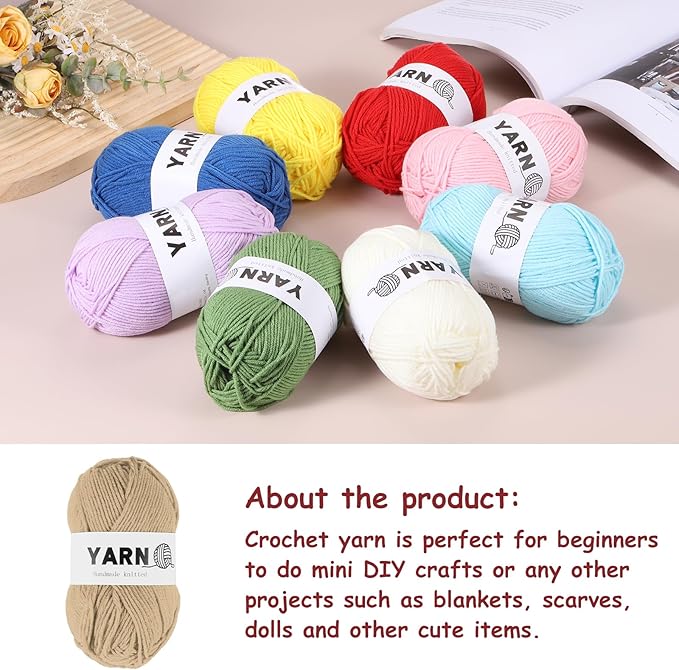 3Pcs Light Brown Acrylic Yarn 400 Yard 4 Ply Soft Crochet Yarns Sport Weight Yarn,[for DIY Crocheting Knitting Craft Blankets Hats]-150g