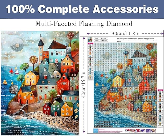 ijbnhd Diamond Art Kits for Adults - House Diamond Painting Kits for Adults, 5D Diamond Painting Dream House, DIY Full Drill Diamond Painting Beach Gem Art Crafts 12x16inch