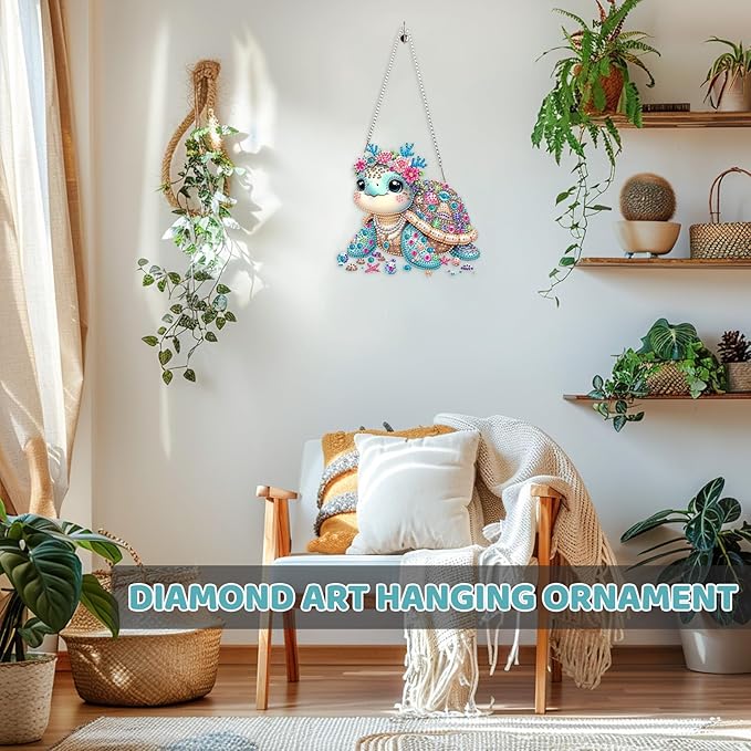 MEIYUDA Turtle Diamond Art Hanging Kits for Adult, Sea Turtle Diamond Painting Hanging Kits Ornaments, DIY Special Shaped Rhinestone Window Pendants Kit for Home Garden Wall Decor Gift