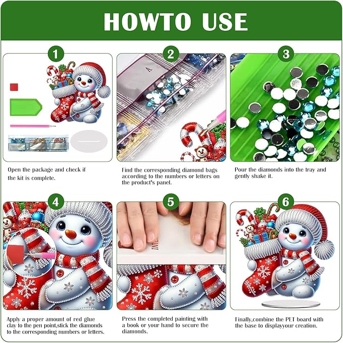 LAKEQUILL Christmas Diamond Painting Kits, Tabletop Ornament, Stand Up Diamond Art Desktop Kits for Home Office Decor, New Year Gift - Snowman (Red)