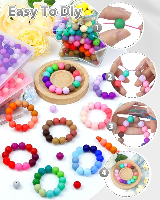160pcs fiveizero 12mm silicone beads for keychain making, white mixed 6 colors round silicone beads bulk for pens, rubber bead for bracelets and diy crafts