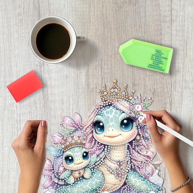 SENQAO Turtle Diamond Art Hanging Kit for Adult, Special Shaped Rhinestone, DIY Acrylic 5D Diamond Art Painting Window Pendants Home Garden Wall Hanging Kits Hanging Ornament