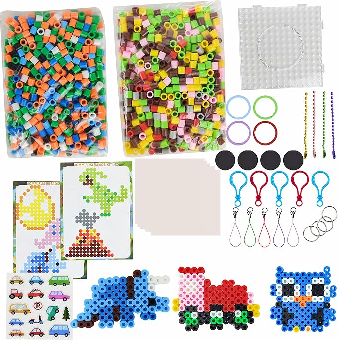 yowamho 10mm fuse beads kit - 1000 pcs big iron beads set, art crafts set for kids ages 6+, girls boys gift, easter christmas birthday present.(dinosaur series)
