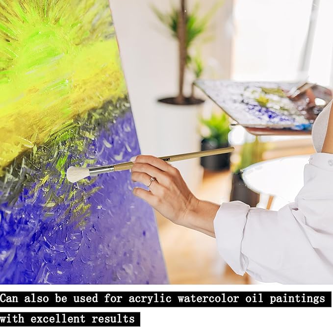 Gilding Brush Set,7 PCS Professional Goat Hair Blend Mop Brush Set for Acrylic Gouache Watercolor Oil Painting Gold foil and Gold Leaf Sheets