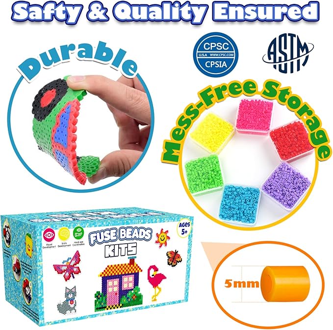 FUNZBO 31000 5mm Fuse Beads Kit - 48 Colors, Easter Homeschool Arts and Crafts Supplies for Kids, Toys Set, Art Decorations for Room, Birthday Toys Gifts for Girls and Boys Age 5+