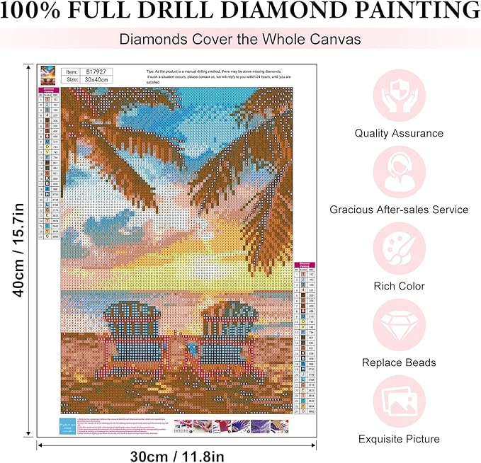 Yezavesu Beach Diamond Art Kits for Adults, Beach Diamond Painting Kit for Beginners, 5D DIY Round Full Drill Painting with Gem Art Craft Kits for Home Wall Decor 12x16 Inch