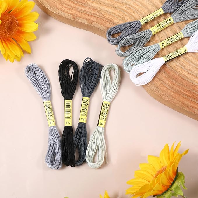 cobee 8 Skeins Embroidery Thread, 7.8 Yards Gradient Cross Stitch Yarn Threads, Gray Thread for Jewelry Making Sewing Bracelets Knitting Stitching Craft DIY