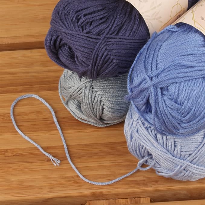 JubileeYarn Bamboo Cotton Sport Yarn - 50g/Skein - Shades of Blue - 4 Skeins