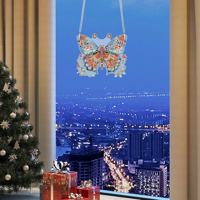 Butterfly Diamond Painting Pendant Kit for Adults, DIY Acrylic Special Shaped Rhinestone Diamond Art Hanging SunCatcher, Window Wall Door Decor for Home Garden, Valentine’s Day Birthday Gift