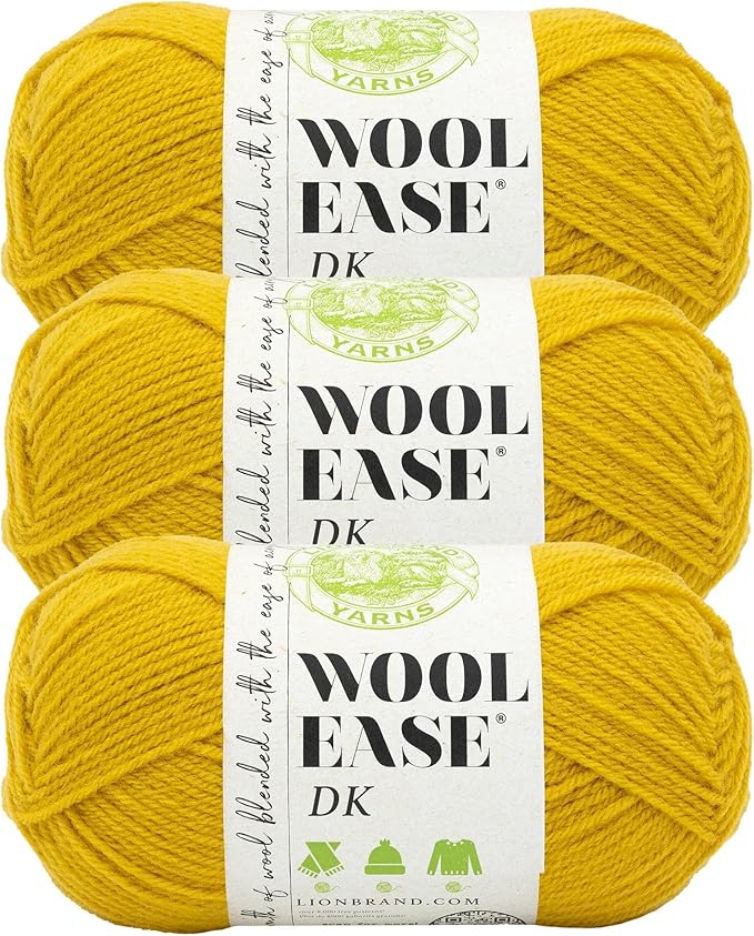 Lion Brand Wool-Ease DK Yarn, Yarn for Knitting, Crocheting, and Crafts, Goldenrod, 3 Pack