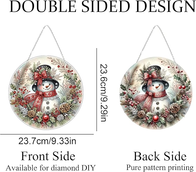 JJFox Diamond Art Hanging Kit for Adult,Special Shaped Rhinestone,Double Sided DIY Acrylic 5D Diamond Art Painting Window Pendants Home Garden Wall Hanging Kits Hanging Ornament (Christmas Snowman)