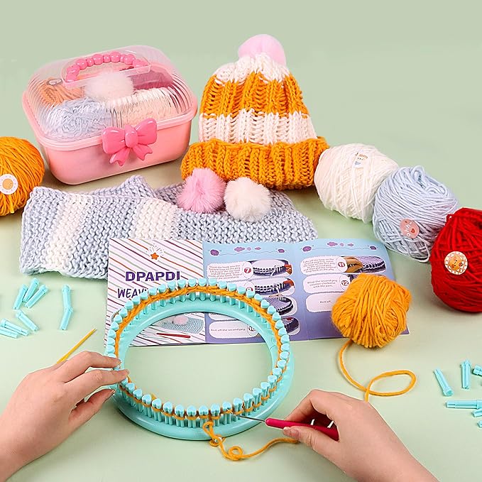 DPAPDI Knitting Loom Kit for Beginners, Creative Craft Toy for Girls Ages 7 8 9 10 11 12 with Storage Boxes Yarns Knitting Tools, Fantastic DIY Gifts Knit Hat Scarf