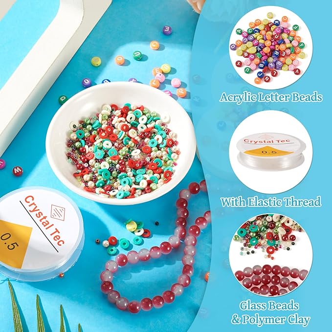 Spritewelry Friendship Bracelet Making Kit with Glass Seed Beads 8mm Red Clay Beads Bracelet Making Kit for Adults Letter Bead for Jewelry Making DIY Crafts Gift Supplies 1 Bag