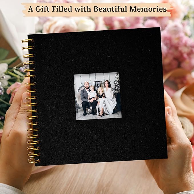 Scrapbook Photo Album Linen Cover, 8 x 8 Inch Hardcover Kraft White Pages Memory Book, for Travel Wedding Guest Book Christmas Baby Shower (20 Sheets/ 40 Pages,Black)