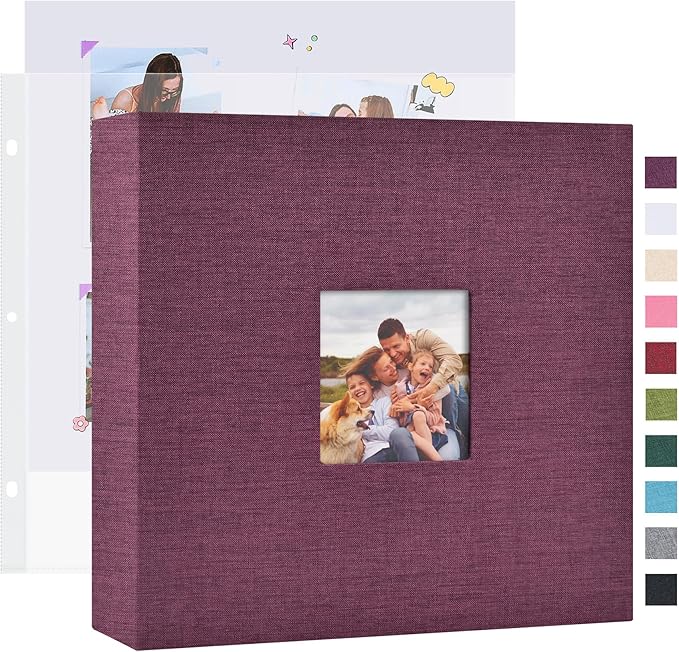 Mublalbum 10x10 Inch DIY Scrapbook Photo Album with 40 Plastic Sleeves 80 Pages Linen Cover 3 Ring Folder Binder for Wedding Baby Family and DIY Projects (Purple)
