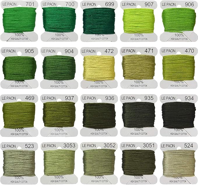Embroidery Floss bobbins - Cross Stitch Threads - Friendship Bracelets Floss - Crafts Floss - 20 Bobbins Per Pack Embroidery Floss, Medium Avocado Green Gradient