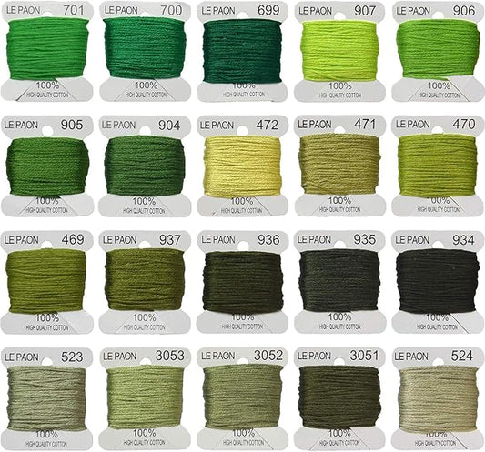 Embroidery Floss bobbins - Cross Stitch Threads - Friendship Bracelets Floss - Crafts Floss - 20 Bobbins Per Pack Embroidery Floss, Medium Avocado Green Gradient