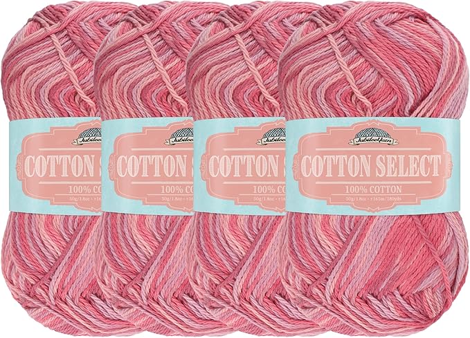 JubileeYarn Cotton Select Yarn - 50g/Skein Sport Weight - Taste of Berry - 4 Skeins