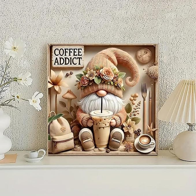 BYGFHLYW Diamond Art Painting Kits for Adults, Gnome Drinks Coffee 5D Diamond Painting Dots Art Kits for Adults Beginner, DIY Full Round Gem Crystal Art Paint by Diamond, Home Wall Decor 12 x 12 in