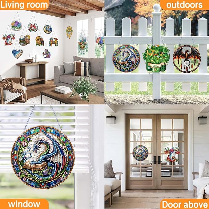 GOUOYANA Diamond Art Hanging Kit for Adult,Special Shaped Rhinestone,DIY Acrylic 5D Diamond Art Painting Window Pendants Home Garden Wall Hanging Kits Hanging Ornament,Double Sided. (Dragon)